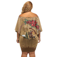 Cowboy Christmas Off Shoulder Short Dress Giddy Up Jingle Horse Brown Version - Wonder Print Shop