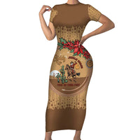 Cowboy Christmas Short Sleeve Bodycon Dress Giddy Up Jingle Horse Brown Version - Wonder Print Shop