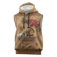 Cowboy Christmas Sleeveless Hoodie Giddy Up Jingle Horse Brown Version - Wonder Print Shop