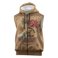 Cowboy Christmas Sleeveless Zip Hoodie Giddy Up Jingle Horse Brown Version - Wonder Print Shop