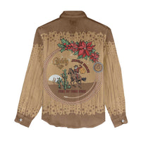 Cowboy Christmas Women Casual Shirt Giddy Up Jingle Horse Brown Version - Wonder Print Shop