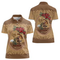 Cowboy Christmas Women Polo Shirt Giddy Up Jingle Horse Brown Version - Wonder Print Shop