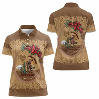 Cowboy Christmas Women Polo Shirt Giddy Up Jingle Horse Brown Version - Wonder Print Shop
