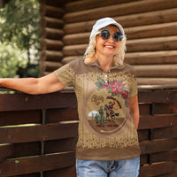 Cowboy Christmas Women Polo Shirt Giddy Up Jingle Horse Brown Version - Wonder Print Shop