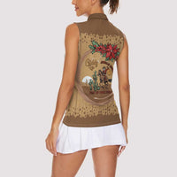 Cowboy Christmas Women Sleeveless Polo Shirt Giddy Up Jingle Horse Brown Version - Wonder Print Shop