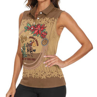 Cowboy Christmas Women Sleeveless Polo Shirt Giddy Up Jingle Horse Brown Version - Wonder Print Shop
