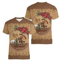 Cowboy Christmas Women V-Neck T-Shirt Giddy Up Jingle Horse Brown Version - Wonder Print Shop