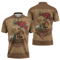 Cowboy Christmas Zipper Polo Shirt Giddy Up Jingle Horse Brown Version - Wonder Print Shop