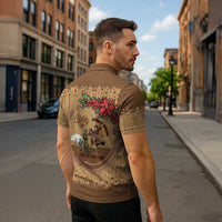 Cowboy Christmas Zipper Polo Shirt Giddy Up Jingle Horse Brown Version - Wonder Print Shop
