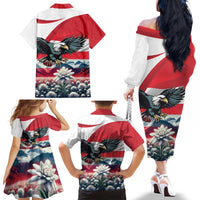 Austria Black Eagle Family Matching Off The Shoulder Long Sleeve Dress and Hawaiian Shirt Edelweiss with Austrian Flag - Wonder Print Shop