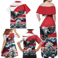 Austria Black Eagle Family Matching Off Shoulder Maxi Dress and Hawaiian Shirt Edelweiss with Austrian Flag - Wonder Print Shop
