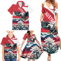 Austria Black Eagle Family Matching Summer Maxi Dress and Hawaiian Shirt Edelweiss with Austrian Flag - Wonder Print Shop