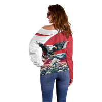 Austria Black Eagle Off Shoulder Sweater Edelweiss with Austrian Flag - Wonder Print Shop
