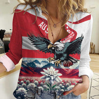 Austria Black Eagle Women Casual Shirt Edelweiss with Austrian Flag - Wonder Print Shop