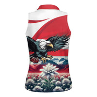 Austria Black Eagle Women Sleeveless Polo Shirt Edelweiss with Austrian Flag - Wonder Print Shop