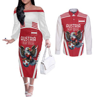 Custom Austria Football Couples Matching Off The Shoulder Long Sleeve Dress and Long Sleeve Button Shirt Das Team With Eagle Mascot