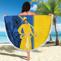 Ukraine Statehood Day 1918 Beach Blanket Coat Of Arms With Ukrainian Folk Pattern