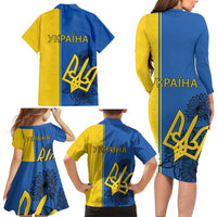 Ukraine Statehood Day 1918 Family Matching Long Sleeve Bodycon Dress and Hawaiian Shirt Coat Of Arms With Ukrainian Folk Pattern