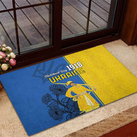 Ukraine Statehood Day 1918 Rubber Doormat Coat Of Arms With Ukrainian Folk Pattern