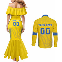 Custom Ukraine Football Couples Matching Mermaid Dress and Long Sleeve Button Shirt Come On Zbirna Yellow Version