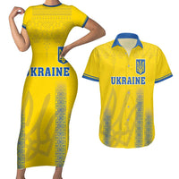 Custom Ukraine Football Couples Matching Short Sleeve Bodycon Dress and Hawaiian Shirt Come On Zbirna Yellow Version