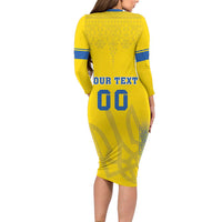 Custom Ukraine Football Family Matching Long Sleeve Bodycon Dress and Hawaiian Shirt Come On Zbirna Yellow Version