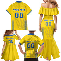 Custom Ukraine Football Family Matching Mermaid Dress and Hawaiian Shirt Come On Zbirna Yellow Version