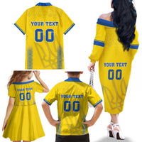 Custom Ukraine Football Family Matching Off The Shoulder Long Sleeve Dress and Hawaiian Shirt Come On Zbirna Yellow Version