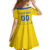 Custom Ukraine Football Family Matching Off Shoulder Short Dress and Hawaiian Shirt Come On Zbirna Yellow Version