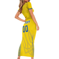 Custom Ukraine Football Family Matching Short Sleeve Bodycon Dress and Hawaiian Shirt Come On Zbirna Yellow Version