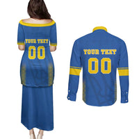 Custom Ukraine Football Couples Matching Puletasi and Long Sleeve Button Shirt Come On Zbirna Blue Version