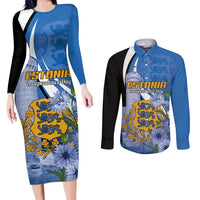 Estonia Independence Day Personalized Couples Matching Long Sleeve Bodycon Dress and Long Sleeve Button Shirt Pikk Hermann Tower Estonian Pride