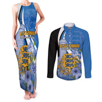 Estonia Independence Day Personalized Couples Matching Tank Maxi Dress and Long Sleeve Button Shirt Pikk Hermann Tower Estonian Pride