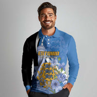 Estonia Independence Day Personalized Long Sleeve Polo Shirt Pikk Hermann Tower Estonian Pride