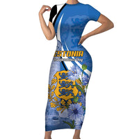 Estonia Independence Day Personalized Short Sleeve Bodycon Dress Pikk Hermann Tower Estonian Pride