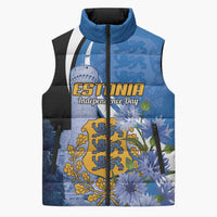 Estonia Independence Day Personalized Sleeveless Puffer Jacket Pikk Hermann Tower Estonian Pride