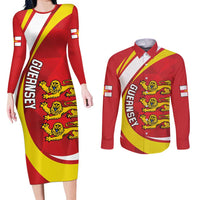 Guernsey Coat Of Arms Couples Matching Long Sleeve Bodycon Dress and Long Sleeve Button Shirt Sporty Style