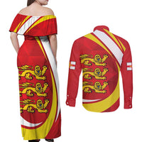 Guernsey Coat Of Arms Couples Matching Off Shoulder Maxi Dress and Long Sleeve Button Shirt Sporty Style