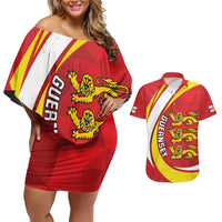 Guernsey Coat Of Arms Couples Matching Off Shoulder Short Dress and Hawaiian Shirt Sporty Style