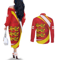 Guernsey Coat Of Arms Couples Matching Off The Shoulder Long Sleeve Dress and Long Sleeve Button Shirt Sporty Style