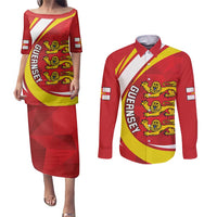 Guernsey Coat Of Arms Couples Matching Puletasi and Long Sleeve Button Shirt Sporty Style