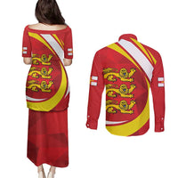 Guernsey Coat Of Arms Couples Matching Puletasi and Long Sleeve Button Shirt Sporty Style