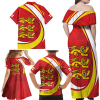 Guernsey Coat Of Arms Family Matching Off Shoulder Maxi Dress and Hawaiian Shirt Sporty Style