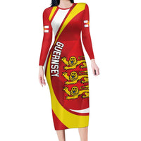 Guernsey Coat Of Arms Long Sleeve Bodycon Dress Sporty Style