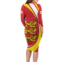 Guernsey Coat Of Arms Long Sleeve Bodycon Dress Sporty Style