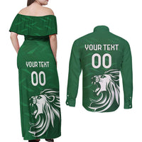 Custom Guernsey Football Couples Matching Off Shoulder Maxi Dress and Long Sleeve Button Shirt Go Champions