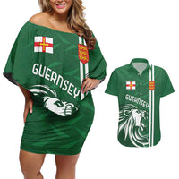 Custom Guernsey Football Couples Matching Off Shoulder Short Dress and Hawaiian Shirt Go Champions
