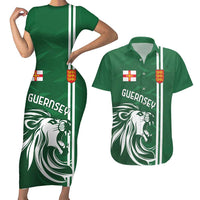 Custom Guernsey Football Couples Matching Short Sleeve Bodycon Dress and Hawaiian Shirt Go Champions