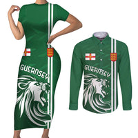 Custom Guernsey Football Couples Matching Short Sleeve Bodycon Dress and Long Sleeve Button Shirt Go Champions