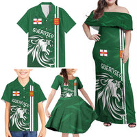 Custom Guernsey Football Family Matching Off Shoulder Maxi Dress and Hawaiian Shirt Go Champions